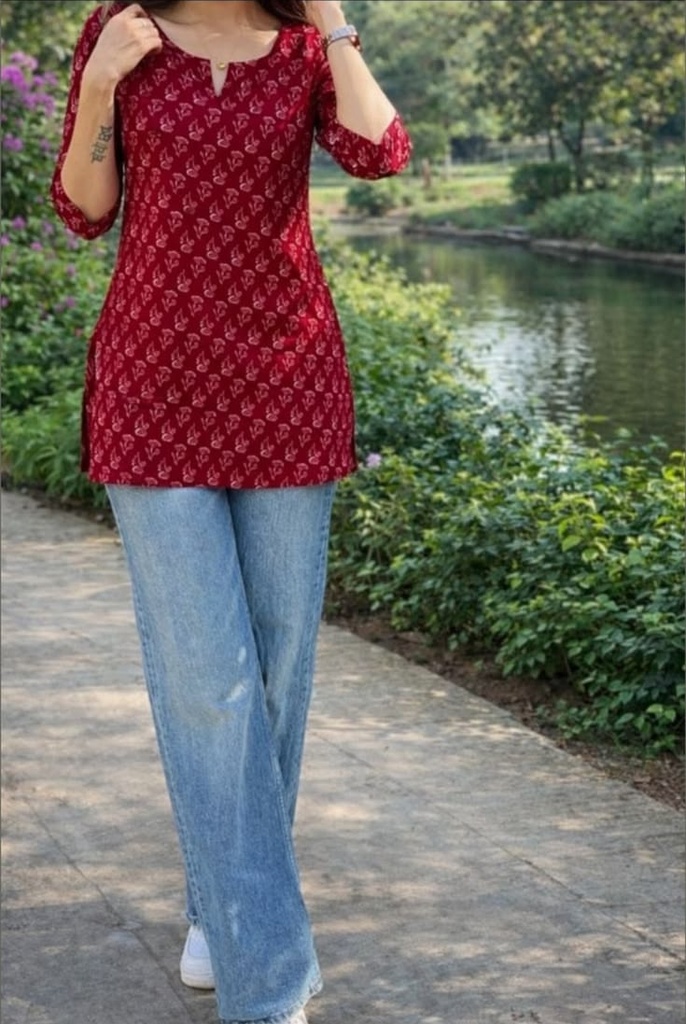 Printed Red Kurti