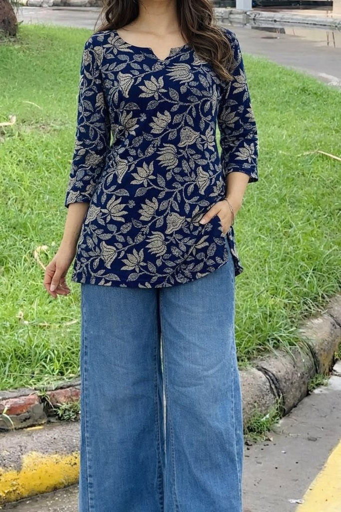 Printed Blue Short Kurti
